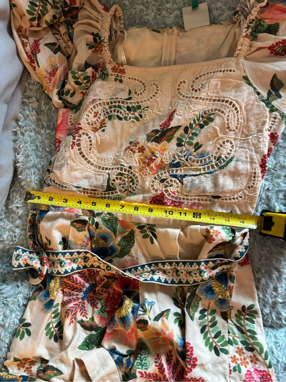 Farm Rio Garden Romper Embroidered Floral with Puff Sleeves - Picture 15 of 16